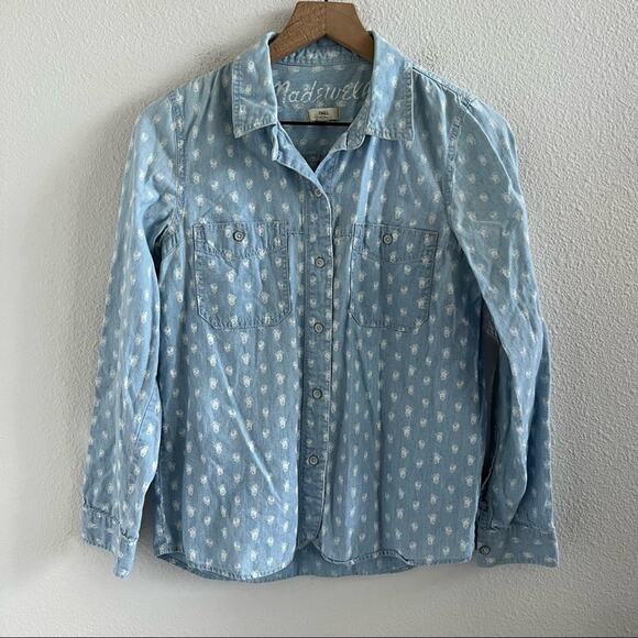 Madewell Denim Chambray Button Front Collar Shirt Southwestern Casual Small - Picture 1 of 6